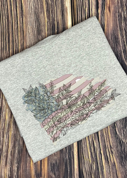 Patriotic Flowers with Flag T-Shirt